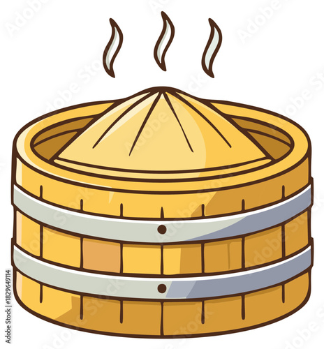 Steaming Dim Sum in a Traditional Bamboo Steamer Illustration
