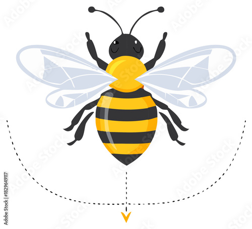 Cartoon Bee Finding New Nectar Source with Arrow Guidance Graphic