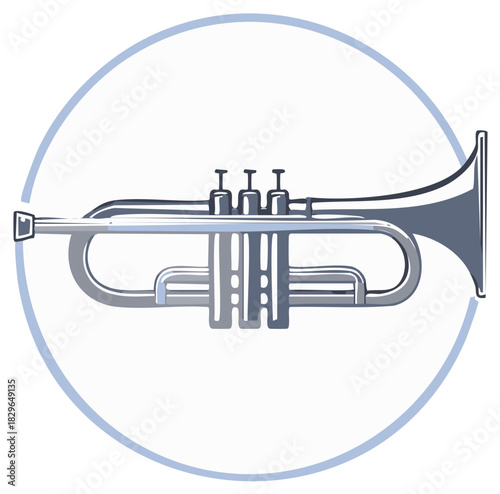 Trumpet Illustration in Circle Musical Instrument Graphic Design