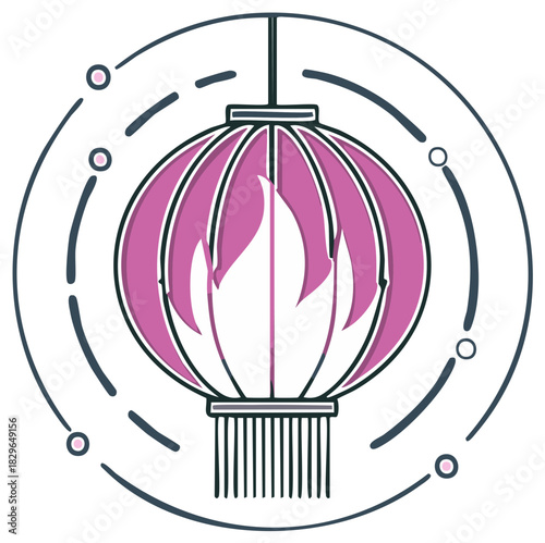 Stylized Pink Asian Lantern Line Art Icon for Cultural Celebrations