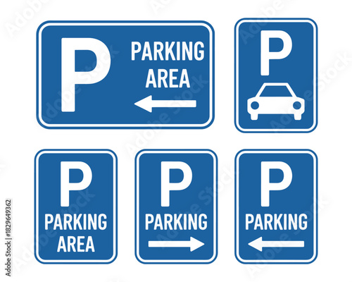 Various parking signs set vector illustration with parking area designation
