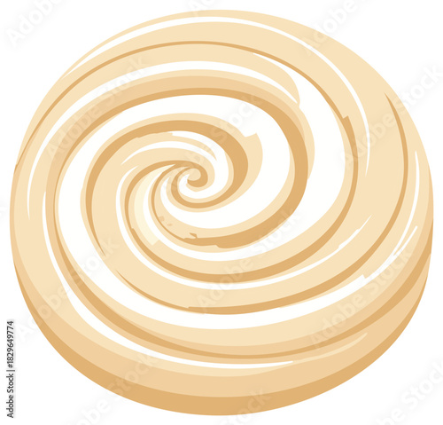 Abstract beige and white swirl pattern, cream or frosting texture illustration, round graphic background