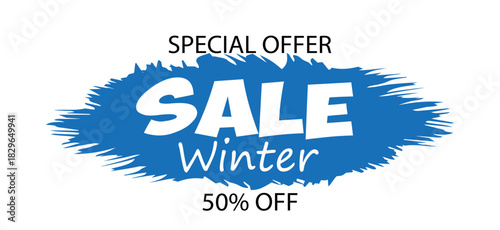 Bright winter sale announcement showcasing 50 percent discount on various products during the warm season