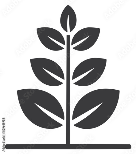 Stylized dark gray sprout with leaves growing from a horizontal line