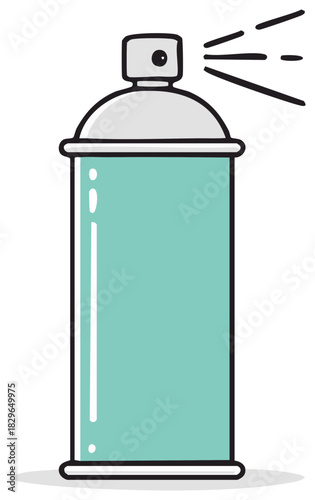 Simple mint green aerosol spray can emitting a fine mist illustration