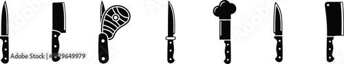 Collection of black and white knife silhouettes for culinary or crafting projects