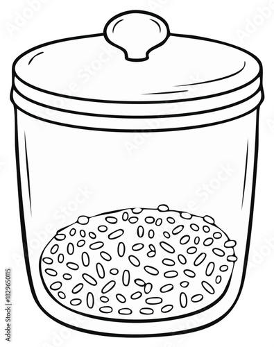 Line drawing of an enclosed jar filled with beans, container of uncooked grains, filled storage