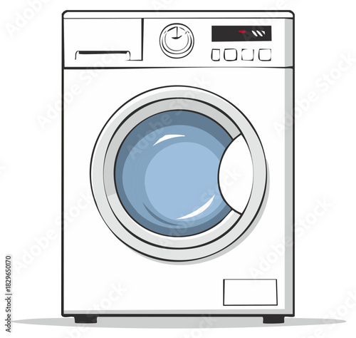 Modern White Front Loading Washing Machine Household Appliance Illustration