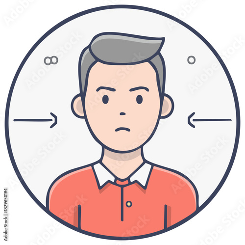 Icon of a stressed man with arrows pointing at head symbolizing pressure and anxiety