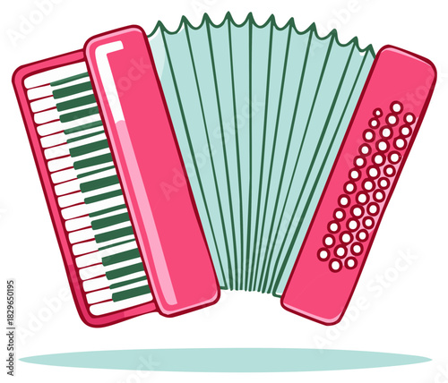 Bright pink cartoon accordion musical instrument vector illustration