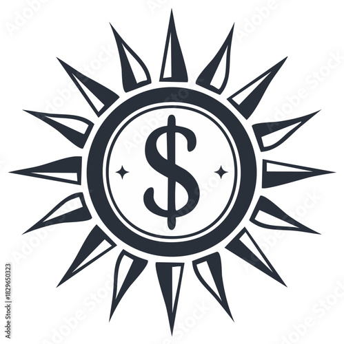 Dollar Sunburst Sign: Financial Success, Abundance, Solar Economy, Money Icon