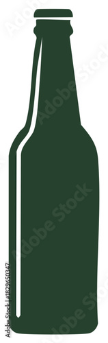 Dark Green Glass Bottle Illustration: Simple Shape, Beverage Container, Beer or Soda, Clean
