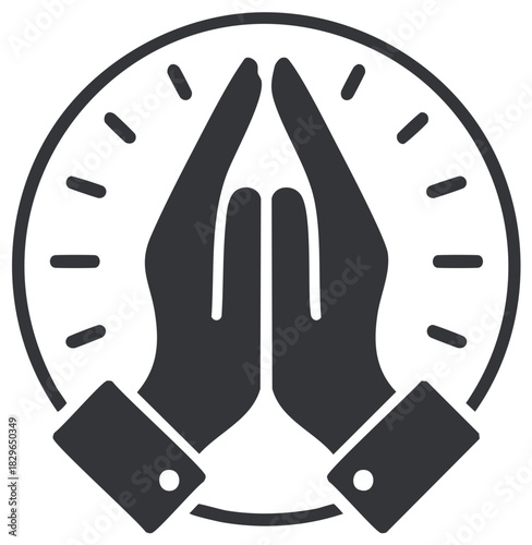 Minimalist icon of praying hands in a circle symbol of faith hope and spirituality