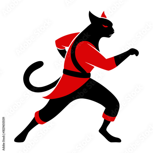 Vector illustration of a silhouette of a cat warrior