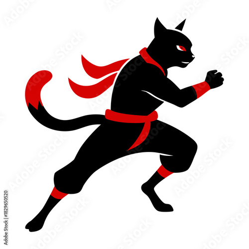 Vector illustration of a silhouette of a cat warrior