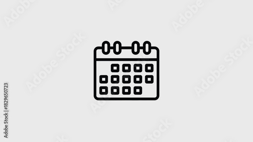 A simple black outline drawing of a calendar with squares representing days on a light gray background