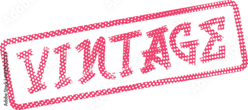 Retro Style Vintage Seal with Distressed Pink Halftone Dot Texture and Text