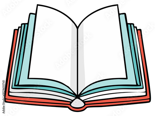 Cartoon style open book with white blank pages and red cover education concept