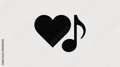 A simple black and white image showing a heart and a musical note against a light gray background