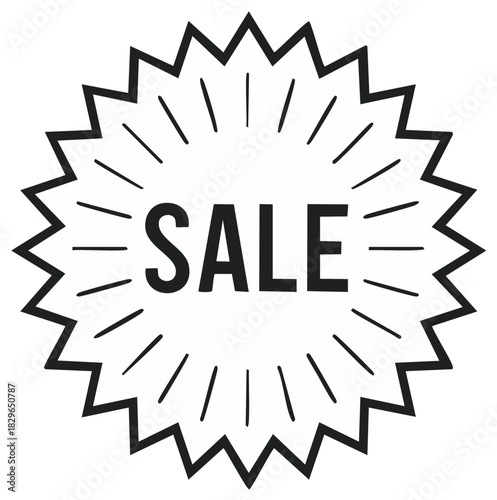 Sale burst badge icon with jagged edges and radiating lines, discount offer announcement or promotion graphic element