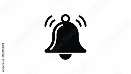 A simple black and white illustration of a bell with sound waves emanating from the sides of the bell
