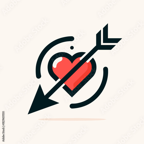 Stylized illustration of a heart pierced by an arrow with dynamic swirl elements