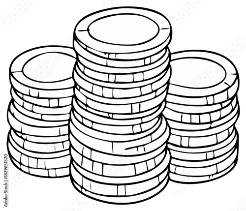 Stacks of coins in a minimalist line art style representing wealth and finance