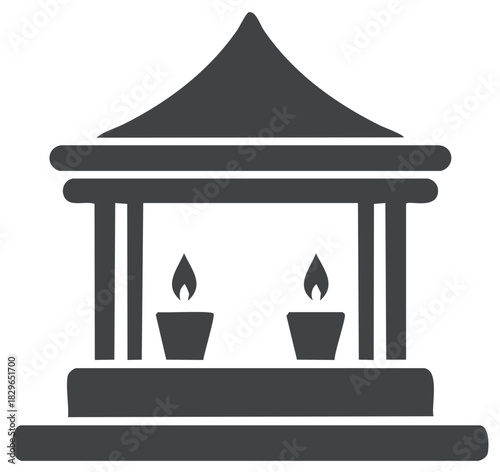 Silhouette illustration of a gazebo structure with burning candles beneath the roof