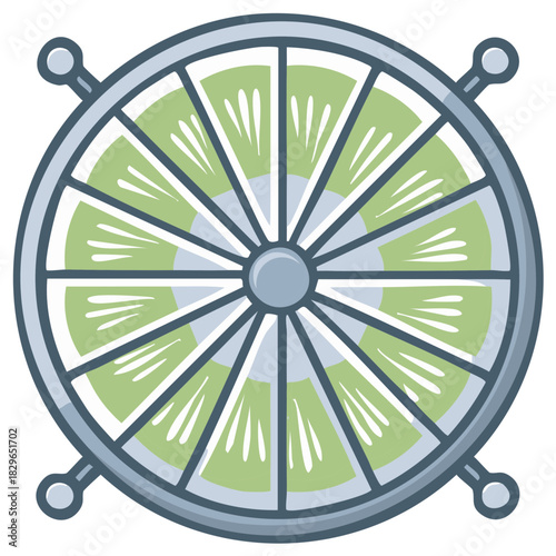 Stylized illustration of a circular graphic wheel with a citrus fruit segment design