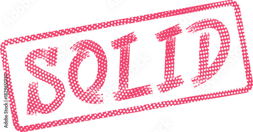 Authentic Sold Status Mark Halftone Stamp with a Distressed Pink Textured Appearance