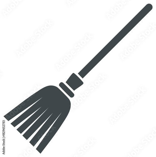 Minimalist dark grey broom vector illustration for house cleaning and sweeping concepts