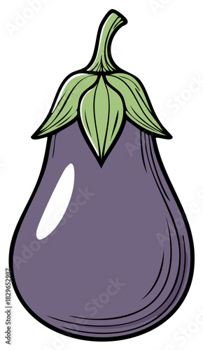 Simple Cartoon Eggplant Illustration. Fresh Purple Vegetable Vector Graphic for Healthy Food