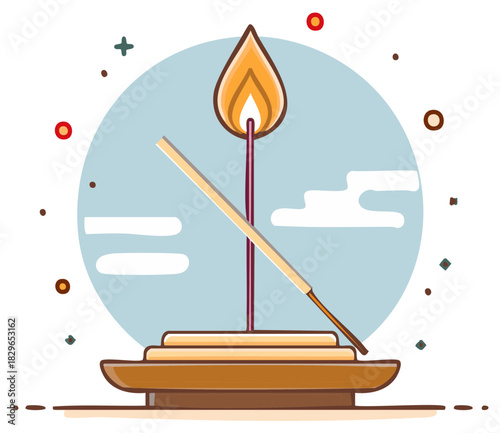 Aromatic incense stick burning in a holder for meditation and spiritual wellness