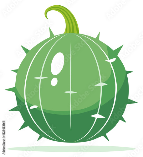 Stylized illustration of a spiky green exotic fruit or gourd with thorns