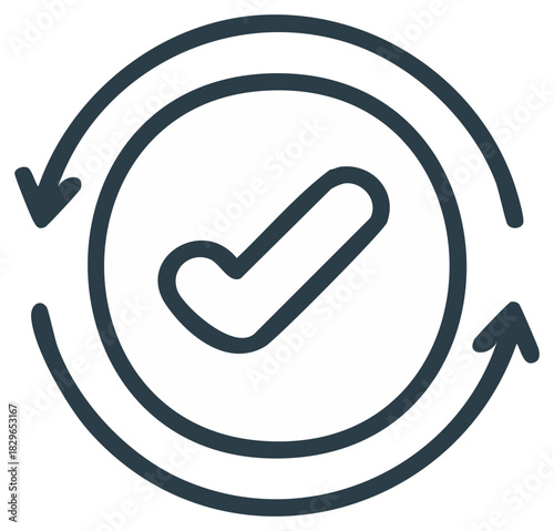 Looping Arrows with Check Mark Icon Representing Confirmation and Process