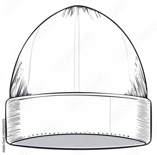 Black and white illustration of a beanie hat