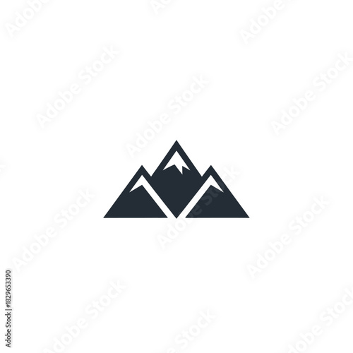 Minimalist mountain range icon with three peaks and snow on the highest peak.