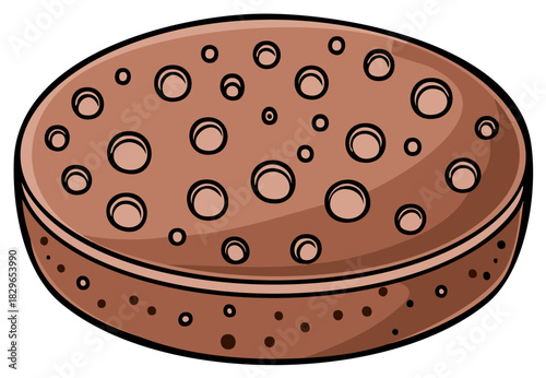 Brown Sponge Cake with Multiple Holes, Round Dessert Pastry Illustration on White