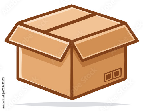 Open Cardboard Box with Brown Edges and Simple Icons on the Side