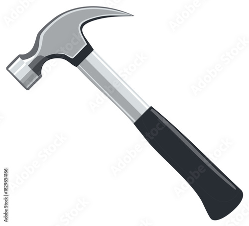 Silver and black claw hammer tool for construction and DIY projects