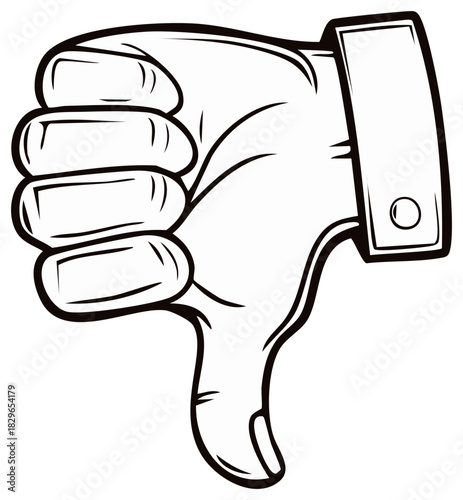 Black and White Hand Showing Thumbs Down Gesture Illustration
