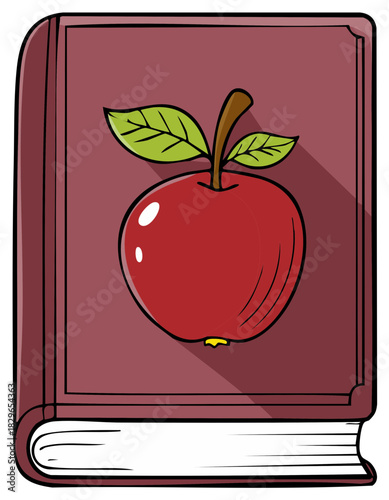 Open book with apple drawing on cover illustration for education or literature themes