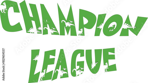 Champion League text with dinosaurs vector illustration for kids sports