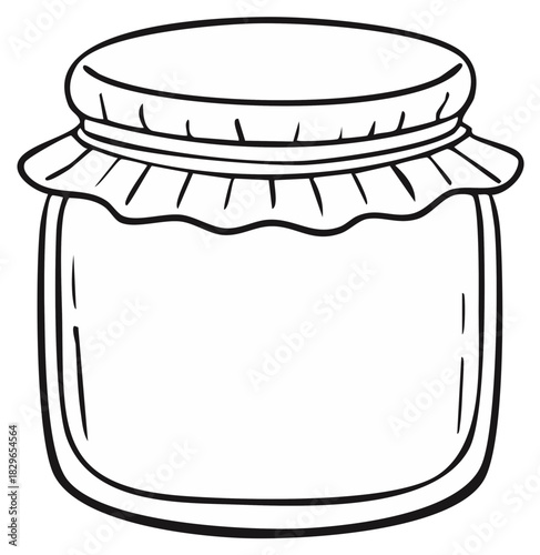 Outline drawing of a glass jar with a cloth lid secured by string for preserving food