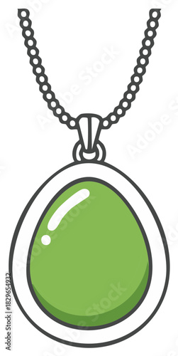 Green gemstone pendant necklace with chain illustration