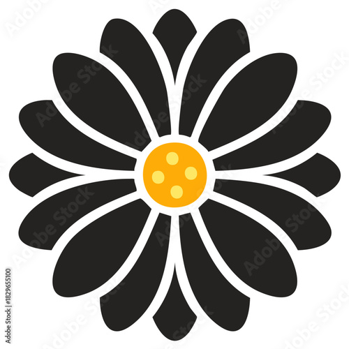 Modern Geometric Flower Head with Rounded Black Petals and Gold Center Ornament