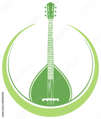 Stylized vector logo of a traditional Greek bouzouki string instrument in a green circle frame