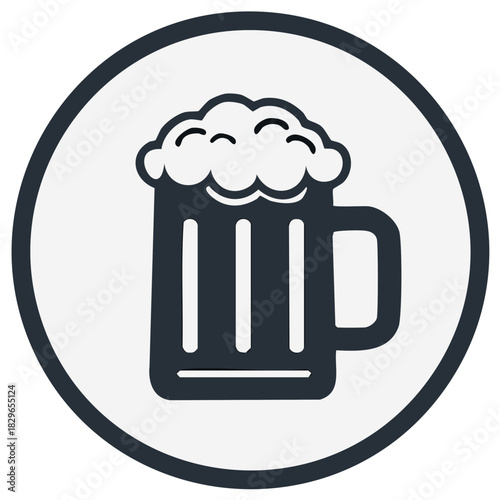 Foaming beer mug icon illustration inside a clean dark circular border