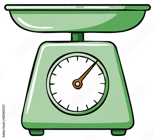 Green kitchen scale measuring weight with dial and pointer illustration