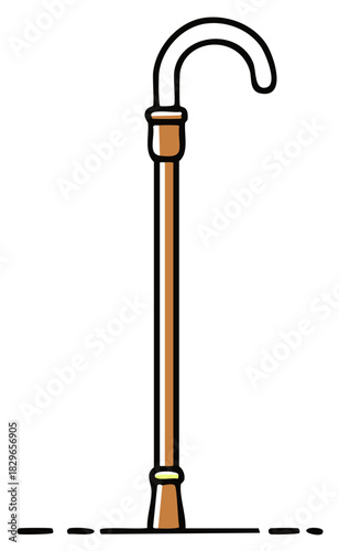 Classic Cane with Curved Handle and Wooden Texture Accents